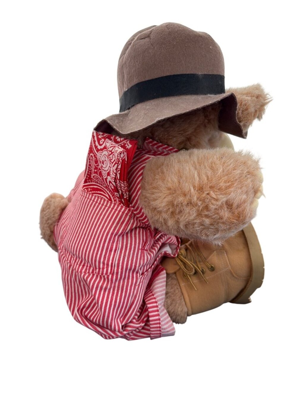 Dudley Furskin Plush Bear With Hat & Striped Overalls By Xavier Roberts 1980s - Picture 5 of 7